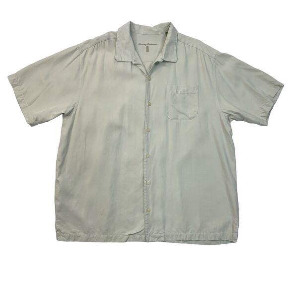 Tommy Bahama Shirt Mens XL Extra Large Beige Silk Button Up Short Sleeve Pocket - Picture 1 of 14